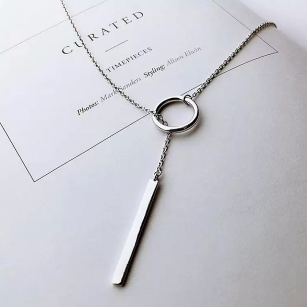 Y Lariat Sterling Silver Geometric Choker Necklace - Picture 7 of 7